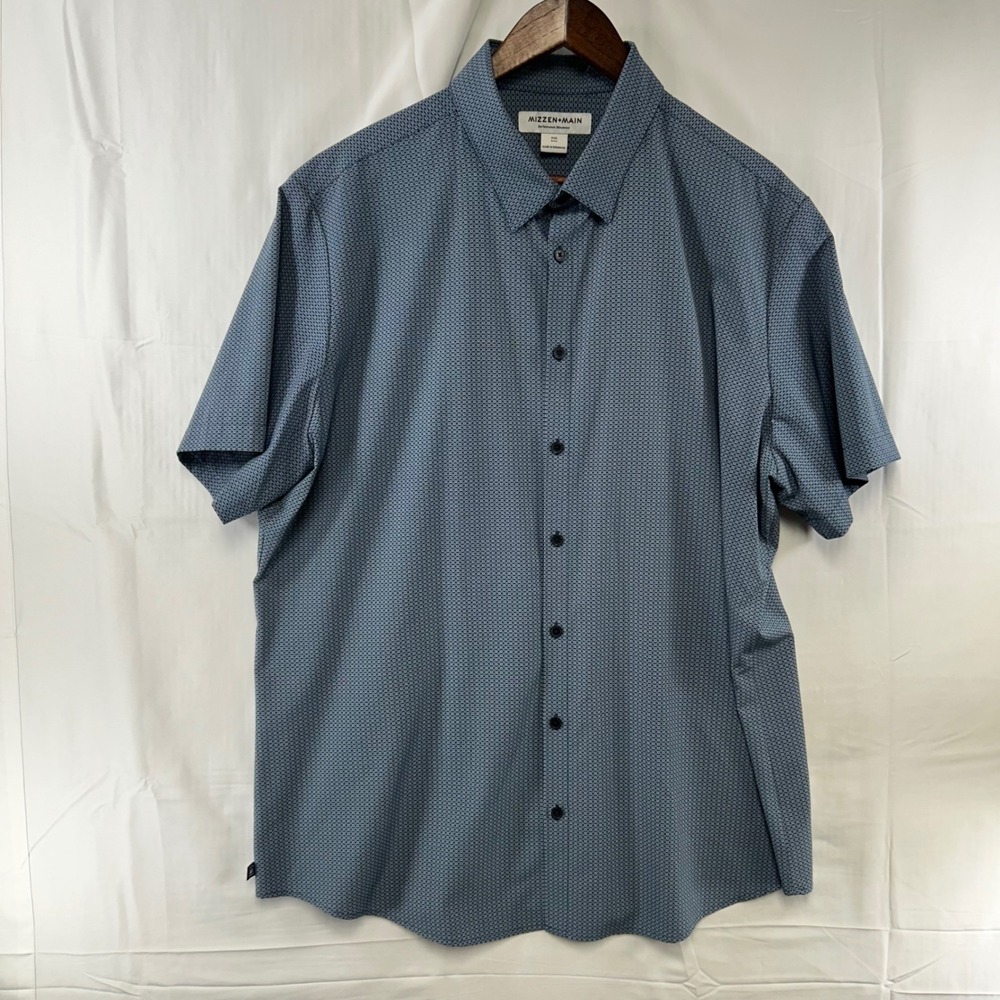 Mizzen+Main Button Up Shirt Mens XXL Blue Geometric Performance Trim Fit